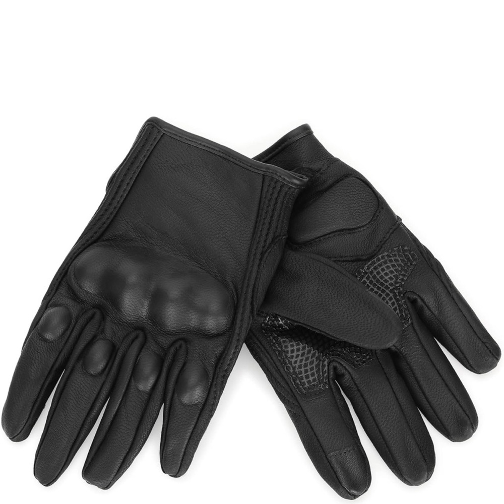 Motorcycle Gloves Touchscreen Armored Motorbike (Black Leather,Non-Perforated)